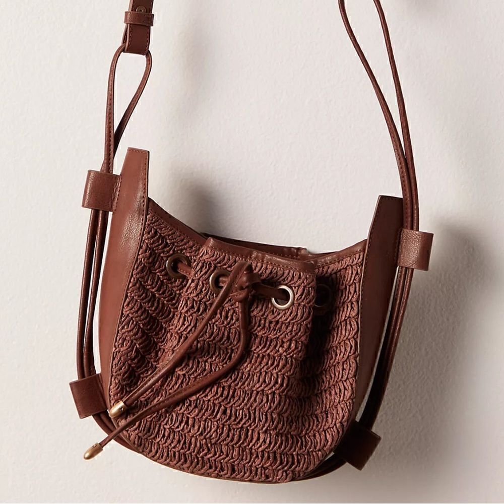 NWOT Free People Cabana Crossbody Bag Brown Beachy Slouchy Vegan Leather Woven